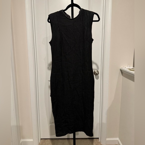 Helmut Lang Leather Trim Knit Sweater Pencil Little Black Dress Helmut Lang Leather Trim Knit Sweater Pencil Little Black Dress